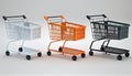 Chrome shopping cart in empty supermarket aisle ,generative AI Royalty Free Stock Photo