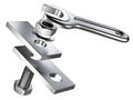 Chrome spanner, nut and bolt Royalty Free Stock Photo