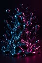 Chrome splash with blue and pink lights reflecting off its surface, creates a visual effect of an alien liquid frozen mid-splash Royalty Free Stock Photo