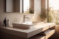 modern bathroom counter house design interior faucet room sunlight sink luxury. Generative AI.