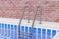 Chrome Swimming Pool Ladder in Swimming Pool in Front of Brick Wall Interior. 3d Rendering