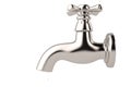 Chrome tap with a water stream isolated on white 3d illustration