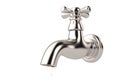 Chrome tap with a water stream isolated on white 3d illustration