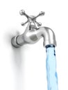 Chrome tap with a water stream on white Royalty Free Stock Photo