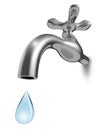 Chrome water tap with the blue drop