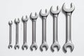 Chrome Wrench Set Isolated on White Background, Gradient Size Order, Metallic Tools Top View Royalty Free Stock Photo