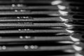 Chrome wrenches laying on a table lined up with a very shallow DOF Royalty Free Stock Photo