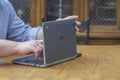 A Chromebook being used in for remote learning. Royalty Free Stock Photo