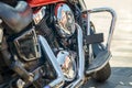 Chromed chopper motorcycle engine close up Royalty Free Stock Photo