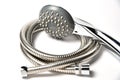 Chromed metal shower head, plumbing element, shower bathroom and metal hose