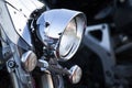 Chromed motorcycle headlights close up Royalty Free Stock Photo