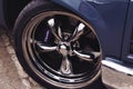 Chromed rim and brembo disc brake at car show - Talagante, Chile - Oct 01, 2023 Royalty Free Stock Photo