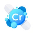 Chromium Cr essential mineral graphic with cool blue bubbles for health and nutrition