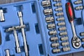 Chromium-vanadium steel. A set of socket wrenches in a convenient case.