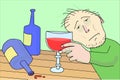 Chronic alcoholics severe hangover. Color vector illustration