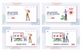 Chronic Laryngitis Landing Page Template Set. Tiny Doctor and Patient at Huge Infographics Presenting Throat Infection