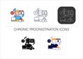 Chronic procrastination icons set Royalty Free Stock Photo