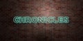 CHRONICLES - fluorescent Neon tube Sign on brickwork - Front view - 3D rendered royalty free stock picture