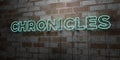 CHRONICLES - Glowing Neon Sign on stonework wall - 3D rendered royalty free stock illustration