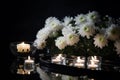 Chrysanthemum burning candle decor. Generate Ai