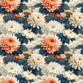 Chrysanthemum Floral Summer Seamless Pattern, Vintage Botanical Orange Flowers On Dark Green Background For Fabric And Wallpaper Royalty Free Stock Photo