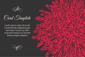 Chrysanthemum flower card template. Red and black engraved style botanical floral drawing. Hand drawn illustration background.