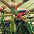 Chrysanthemum flower in diy hanging glass bottles for vase