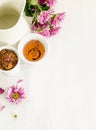 Chrysanthemum flowers and roibos tea on