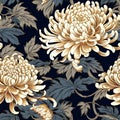 Chrysanthemum seamless pattern on dark blue background. Vector illustration Royalty Free Stock Photo