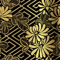 Chrysanthemum vector seamless japanese chinese pattern gold black traditional