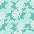 Chrysanthemum vintage pattern on green background