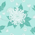 Chrysanthemum vintage pattern on green background