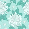 Chrysanthemum vintage pattern on green background