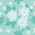 Chrysanthemum vintage pattern on green background