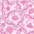 Chrysanthemums seamless pattern in rococo style Royalty Free Stock Photo