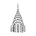CHRYSLER BUILDING, NEW YORK, USA: Chrysler building and skyscrapers, hand drawn sketch, vector. Royalty Free Stock Photo
