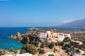 Chrysoskalitissa Monastery Chania town Crete island Greece. Aerial drone view of Holy Trinity Church