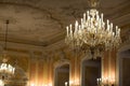 Chrystal chandelier in baroque room Royalty Free Stock Photo