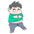 Chubby boy with big belly with big appetite, doodle icon image kawaii
