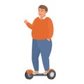 Chubby boy on electric balancing scooter Royalty Free Stock Photo