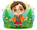 Chubby cute boy wearing glasses at the garden Royalty Free Stock Photo