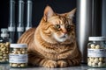 Chubby domestic cat presented with structured treatment regimen supporting targeted weight loss Royalty Free Stock Photo