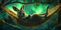 Chubby Kangaroo in a Tiny Hammock Swinging in the Breeze Wallpaper Background for Relaxing, Whimsical, and Cozy-Themed Design Royalty Free Stock Photo