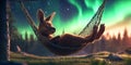 Chubby Kangaroo in a Tiny Hammock Swinging in the Breeze Wallpaper Background for Relaxing, Whimsical, and Cozy-Themed Design Royalty Free Stock Photo