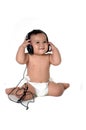 a chubby little girl listen to music