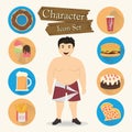 Chubby man character Icon set vector