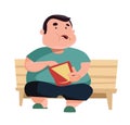 Chubby man eating and sitting illustration cartoon character