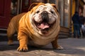 Chubby street dog exudes joy and contentment, capturing hearts with its plumpness Royalty Free Stock Photo