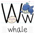 Cute Whale Learning about Letter W of the Alphabet, Vector Illustration Royalty Free Stock Photo