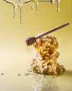 Chuck-chak with honey, honey stick with which honey is dripping, trickles flow on the screen. Royalty Free Stock Photo